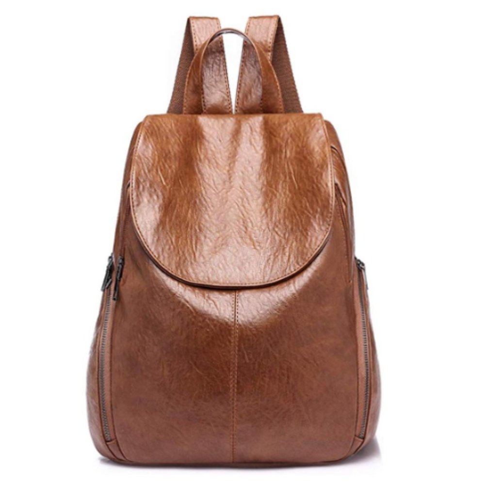 Women's Soft Leather Black Fashion Backpack - Picture 2 of 2